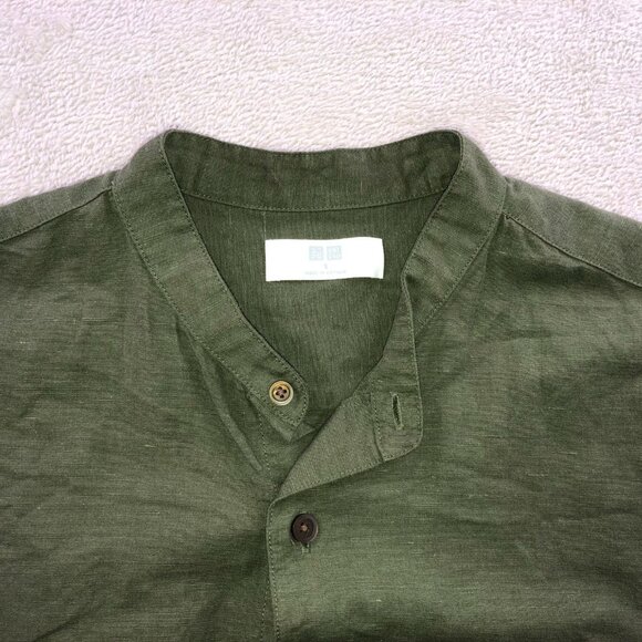Uniqlo Men's Shirt Small Short Sleeve Cotton Linen Blend Green Button Up Casual - Picture 6 of 13